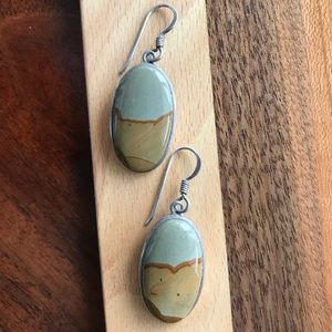 Moss agate gemstone with silver dangle earrings